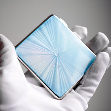 Load image into Gallery viewer, Antique Sterling Silver Guilloche Enamel Cigarette Case with Blue Sunburst Top - William Neale &amp; Son Ltd 1913
