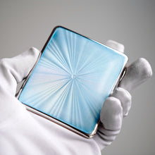 Load image into Gallery viewer, Antique Sterling Silver Guilloche Enamel Cigarette Case with Blue Sunburst Top - William Neale &amp; Son Ltd 1913
