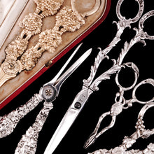 Load image into Gallery viewer, Magnificent Antique Georgian Solid Silver Grape Scissors/Shears with Figural Bacchanalia Masks - London c.1830

