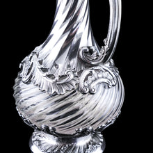 Load image into Gallery viewer, Antique French Solid Silver Ewer Glass Mounted, Rococo Shell Design - Lancon, Paris c.1880

