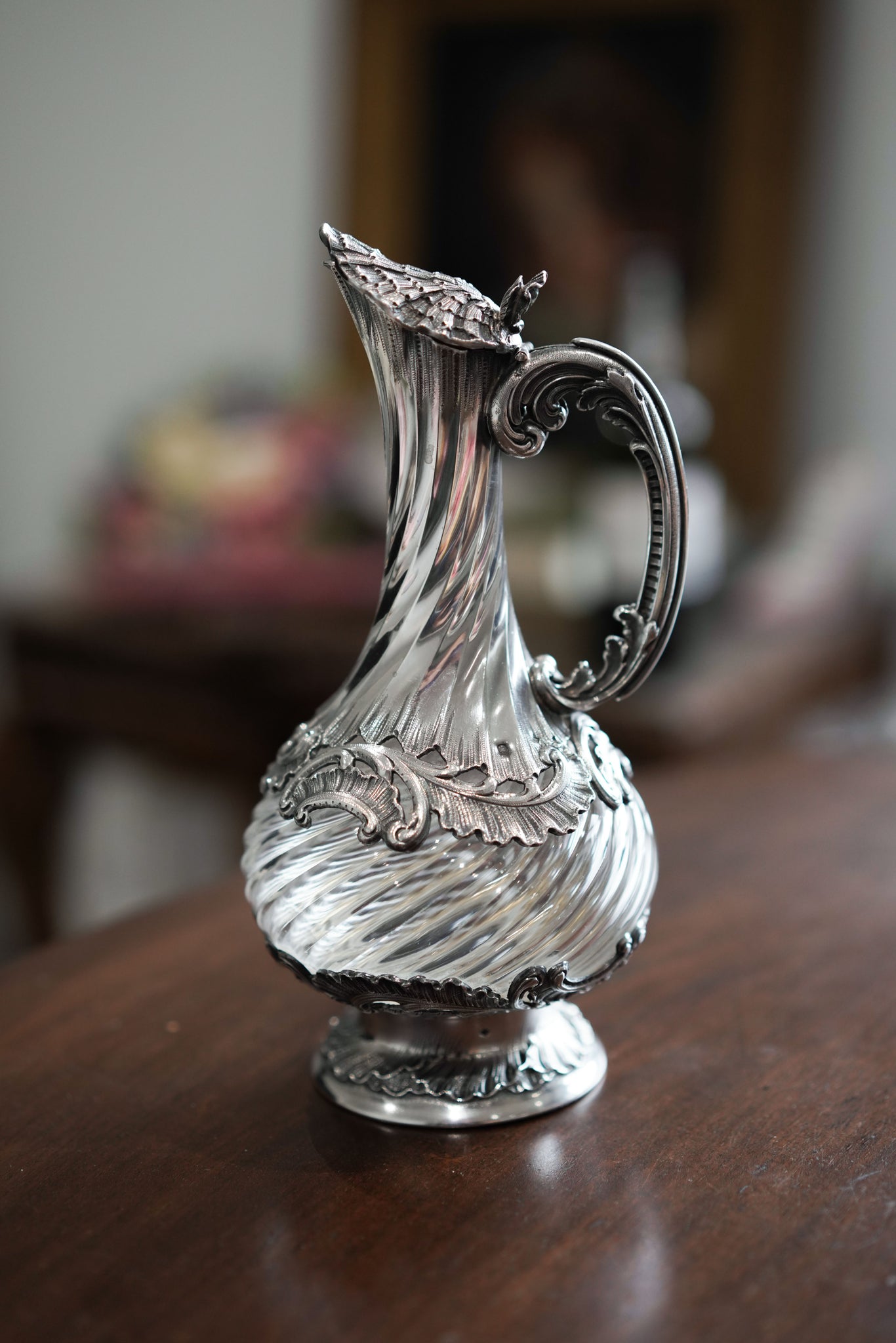 Antique French Solid Silver Ewer Glass Mounted, Rococo Shell Design ...