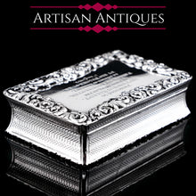 Load image into Gallery viewer, Antique Georgian Silver Table Snuff Box with Engine Turned &amp; Floral Border Decorations - 1829

