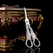 Load image into Gallery viewer, Magnificent Antique Georgian Solid Silver Grape Scissors/Shears with Figural Bacchanalia Masks - London c.1830
