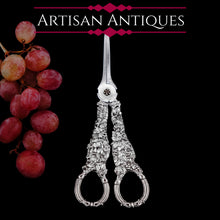 Load image into Gallery viewer, Magnificent Antique Georgian Solid Silver Grape Scissors/Shears with Figural Bacchanalia Masks - London c.1830
