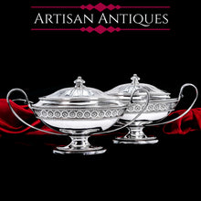 Load image into Gallery viewer, Antique Georgian Solid Silver Pair of Tureens in Neoclassical Style - Benjamin Laver 1782
