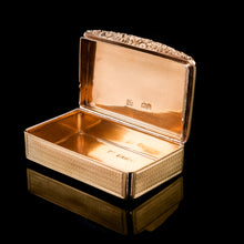 Load image into Gallery viewer, [RESERVED] Antique Georgian Solid Silver Gilt Snuff Box with Floral Thumbpiece - Thomas Pemberton &amp; Robert Mitchell 1818
