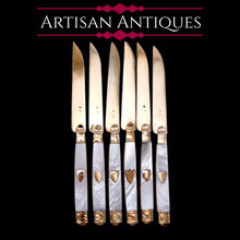 Load image into Gallery viewer, Antique Solid Silver Gilt Mother of Pearl Knives Set of 6 - 19th C. Dutch/Southern Netherlands
