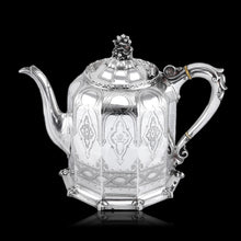 Load image into Gallery viewer, Rare Antique Solid Silver Victorian Tea Set, 3 Piece Gothic Design - Elkington 1853
