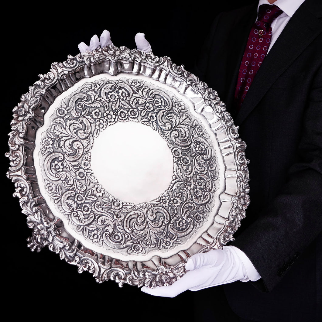 A Magnificent Large (47cm) Georgian Solid Silver Irish Salver / Tray with Beautiful High Lion Feet - Robert W Smith 1831