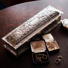 Load image into Gallery viewer, Giant Antique Edwardian Solid Silver Jewellery Box with Profuse Chased Decorations - Mappin &amp; Webb Ltd 1901
