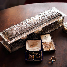 Load image into Gallery viewer, Giant Antique Edwardian Solid Silver Jewellery Box with Profuse Chased Decorations - Mappin &amp; Webb Ltd 1901

