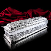 Load image into Gallery viewer, Giant Antique Edwardian Solid Silver Jewellery Box with Profuse Chased Decorations - Mappin &amp; Webb Ltd 1901
