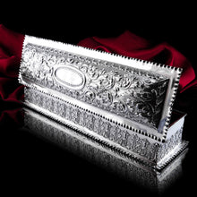 Load image into Gallery viewer, Giant Antique Edwardian Solid Silver Jewellery Box with Profuse Chased Decorations - Mappin &amp; Webb Ltd 1901
