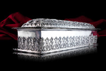 Load image into Gallery viewer, Giant Antique Edwardian Solid Silver Jewellery Box with Profuse Chased Decorations - Mappin &amp; Webb Ltd 1901
