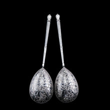 Load image into Gallery viewer, Magnificent Large Antique Pair of Imperial Russian Solid Silver Niello Spoons - Volkov Karp Nikit c.1910

