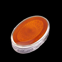 Load image into Gallery viewer, Antique Sterling Silver Box with Orange Guilloche Enamel - David Andersen c.1900
