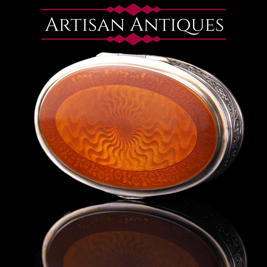 Antique Sterling Silver Box with Orange Guilloche Enamel - David Andersen c.1900