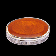 Load image into Gallery viewer, Antique Sterling Silver Box with Orange Guilloche Enamel - David Andersen c.1900
