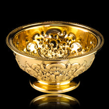 Load image into Gallery viewer, Antique Victorian Solid Silver Gilt Bowl with Ornate Floral Chasing - Henry Wilkinson &amp; Co 1860
