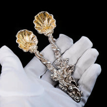 Load image into Gallery viewer, Antique Georgian Silver Salt Spoons Rococo Shell Design - 1824
