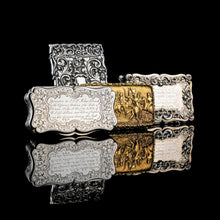 Load image into Gallery viewer, Antique Silver Snuff Box Victorian with Fine Engravings Cartouche Design - Edward Smith 1850
