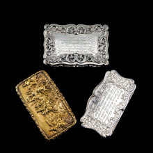 Load image into Gallery viewer, Antique Silver Snuff Box Victorian with Fine Engravings Cartouche Design - Edward Smith 1850
