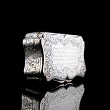 Load image into Gallery viewer, Antique Silver Snuff Box Victorian with Fine Engravings Cartouche Design - Edward Smith 1850
