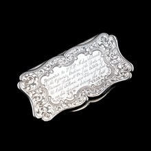 Load image into Gallery viewer, Antique Silver Snuff Box Victorian with Fine Engravings Cartouche Design - Edward Smith 1850
