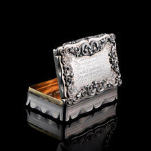 Load image into Gallery viewer, A Large Victorian Solid Silver Snuff Box with Cast Border - Edward Smith 1847
