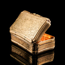 Load image into Gallery viewer, Antique Solid Silver Victorian Gilt Table Snuff Box with Original Fitted Box - Charles Rawlings &amp; William Summers 1854
