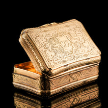 Load image into Gallery viewer, Antique Solid Silver Victorian Gilt Table Snuff Box with Original Fitted Box - Charles Rawlings &amp; William Summers 1854
