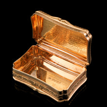 Load image into Gallery viewer, Antique Solid Silver Victorian Gilt Table Snuff Box with Original Fitted Box - Charles Rawlings &amp; William Summers 1854
