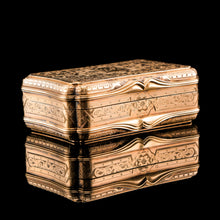 Load image into Gallery viewer, Antique Solid Silver Victorian Gilt Table Snuff Box with Original Fitted Box - Charles Rawlings &amp; William Summers 1854
