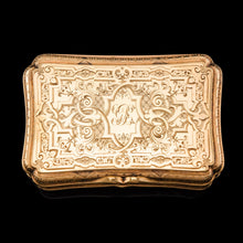 Load image into Gallery viewer, Antique Solid Silver Victorian Gilt Table Snuff Box with Original Fitted Box - Charles Rawlings &amp; William Summers 1854
