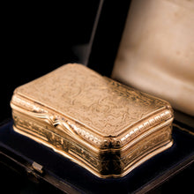 Load image into Gallery viewer, Antique Solid Silver Victorian Gilt Table Snuff Box with Original Fitted Box - Charles Rawlings &amp; William Summers 1854
