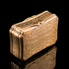 Load image into Gallery viewer, Antique Solid Silver Victorian Gilt Table Snuff Box with Original Fitted Box - Charles Rawlings &amp; William Summers 1854
