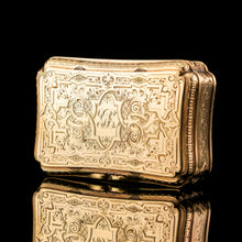 Load image into Gallery viewer, Antique Solid Silver Victorian Gilt Table Snuff Box with Original Fitted Box - Charles Rawlings &amp; William Summers 1854
