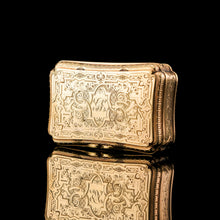 Load image into Gallery viewer, Antique Solid Silver Victorian Gilt Table Snuff Box with Original Fitted Box - Charles Rawlings &amp; William Summers 1854
