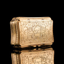 Load image into Gallery viewer, Antique Solid Silver Victorian Gilt Table Snuff Box with Original Fitted Box - Charles Rawlings &amp; William Summers 1854
