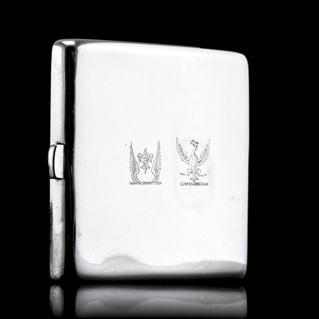 Antique Victorian Solid Silver Cigarette Case Wonderful Curve & Crested - London 1894