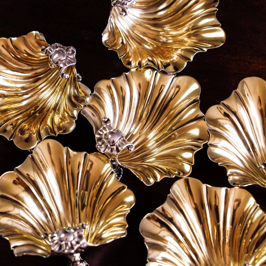 Antique Victorian Sterling Silver Scallop Shell Salts/Butter Dishes Set of 6 - Barnards 1855