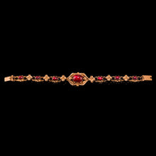 Load image into Gallery viewer, Antique Victorian 18ct Gold Garnet Cabochon Flower Bracelet - c.1840
