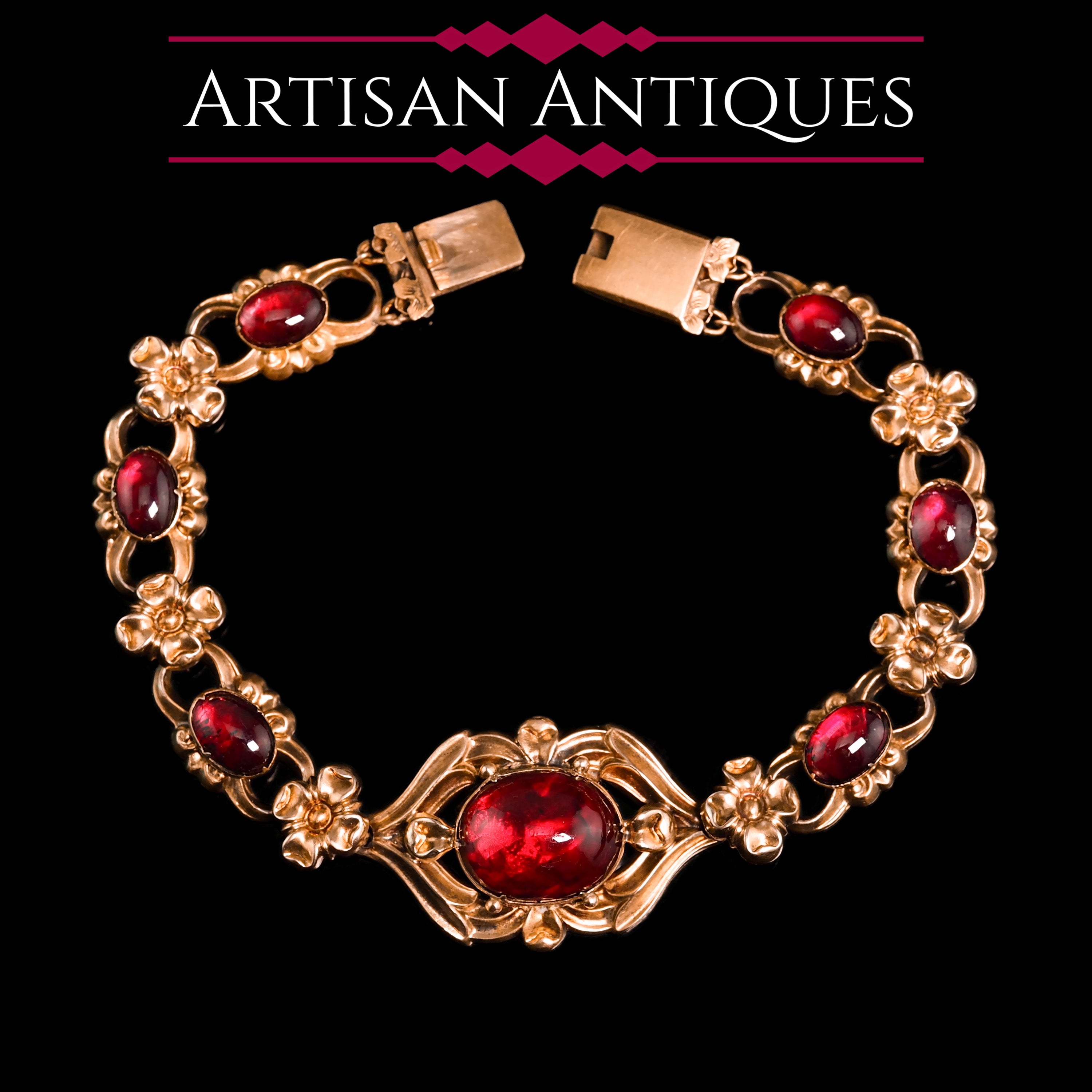 Antique Bohemian Garnet Flower Bracelet For Sale at 1stDibs | vintage  garnet bracelet, bohemian garnet bracelet, antique garnet bracelet