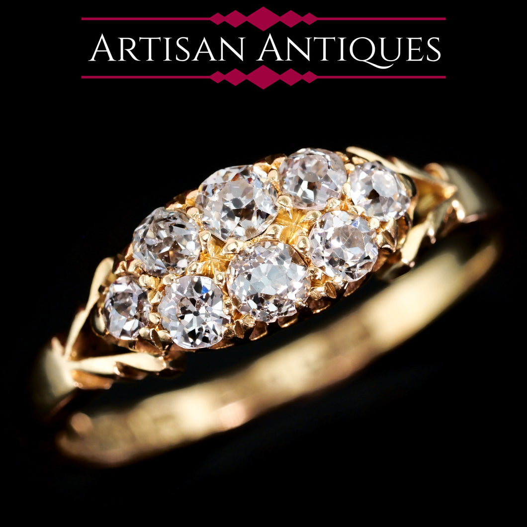 Antique Diamond Ring 18ct Gold, Victorian Two Row Boat Design - Birmingham 1897