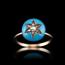 Load image into Gallery viewer, Antique Victorian Diamond Star Ring 9ct Gold Blue Enamel Cabochon - c.1890

