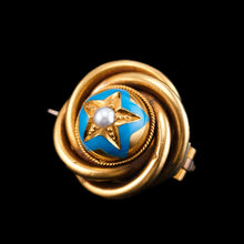 Load image into Gallery viewer, Antique Victorian 18ct Gold Star Blue Enamel Pearl Brooch Pin - c.1880
