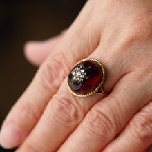 Load image into Gallery viewer, Antique Victorian Garnet &amp; Diamond Cabochon &amp; Star Rose Cut Gold Ring - c.1880

