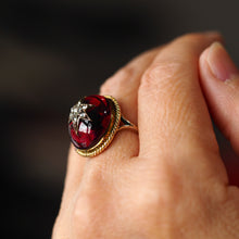Load image into Gallery viewer, Antique Victorian Garnet &amp; Diamond Cabochon &amp; Star Rose Cut Gold Ring - c.1880
