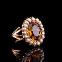 Load image into Gallery viewer, Antique Victorian Citrine &amp; Seed Pearl Cluster Ring 9ct Gold - c.1890
