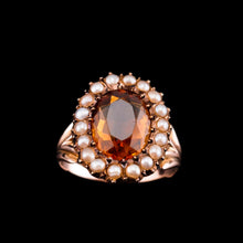 Load image into Gallery viewer, Antique Victorian Citrine &amp; Seed Pearl Cluster Ring 9ct Gold - c.1890
